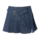 Zingj Women's Vintage Cardigan Long-Sleeved Top Street Denim Style Sexy Short Skirt Suit