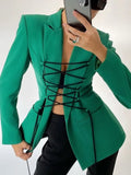 2022 Spring Elegant Slim Fit Bandage Women's Suit Tops Streetwear Coat Fashion Long Sleeve Jackets Office Lady Formal