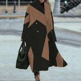 Winter Long Sleeve Jacket Outwear High Street Ladies Loose Pattern Printed Lapel Long Coat Office Fashion Women Woolen