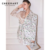 Patchwork Floral Satin Blazer Women Designer Coat And Jacket Ladies Suit Pink White High Fashion Blazer Autumn