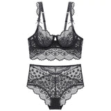 Top French Bra Set Lingerie Push Up Brassiere Ultra-thin Lace Underwear Set Sexy Transparent Panties For Women