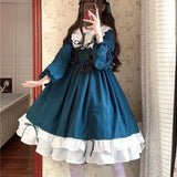 Japanese Kawaii Sweet Lolita Dresses Peter Pan Collar Ruffles Vestido Mujer Bowknot Patchwork Princess Party Femme