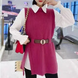 Zingj 2023 New Korean Version Of The Thin And Long Shirt With A Waist Knit Vest Two Sets Of Autumn And Winter Suit Women-Outfit