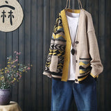 autumn and winter matching large pockets long sleeve buttoned outer knit cardigan women loose literary V-neck