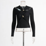 Temperamental Socialite Bottom Shirt 2025 Autumn New Shoulder Hollow Kink Design Slim Short Jacket