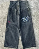 Dress Baggy Jeans Y2K Hip Hop Pocket Letter Retro Black Jeans Men's High Waist Wide Legs