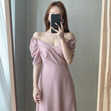French Women's Dresses Summer Elegant V Neck Short Sleeve Chiffon Dress Party Midi Dress Casual Women Clothing
