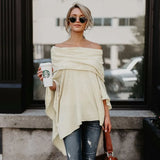 Women Autumn Fashion Cloak Sweater Casual Off Shoulder Loose Slash Neck Knitted Batwing Sleeve Sweater Pullover Poncho