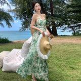 Zingj Photo Summer New Female French Print Sling Dress Show Thin Seaside Holiday