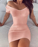 Summer Solid Sexy Deep V Neck Slim Women's Mini Package Hip Knitt Dress 2020 Fashion Casual Short Sleeve Ladies