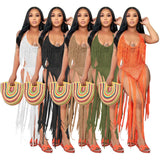 Zingj New Women's Long Tassel Hollow Knit One-Piece