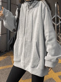 Solid Color Oversized Zip Up Hoodie- Outfit