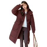 Cotton-Padded Coat Coat Female New Winter Hooded Down Cotton Long Over The Knee Thick Waist Show Thin Cotton-Padded Jacket-Outfit