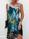 New Women Commute Pullover Dresses 2022 Summer V Neck Patchwork Sleeveless Dress Female Sexy Back Cardigan Dresses