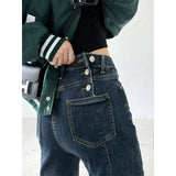 Zingj Waist Retro Design Sense Micro La Jeans Female Autumn Slim Show Thin Horseshoe Horn Pants High Street Ins Tide-Outfit