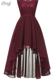 Asymmetrical Dress Women 2023 Elegant Chiffon Burgundy Lace Long Party Dress Female Slim Wedding Bridesmaids Maxi