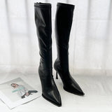 Zingj New Wind Pointed Head Show Thin But Knee Boots Women's Autumn Thin Heel High Leg Boots Back Zipper High Heel Thin