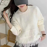 Zingj Autumn Winter Gentle Department Wear A Sweater New Lazy Wind Soft Waxy Tassel Knit Sweater Female-Outfit
