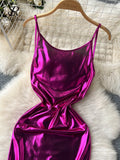 Sexy Bodycon Satin Camis Dress Backless High Waist Fashion Hollow Out Shiny Summer 2023 Women Party Long
