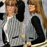 Autumn Winter New Fashion O Neck Women's Jacket Casual Slim Houndstooth Patchwork Zipper Long Sleeve Ladies Jackets
