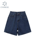 High Waist Wide Leg Denim Shorts Casual Female Solid Streetwear Knee-length Stright Jeans Bermuda Shorts 2022 New