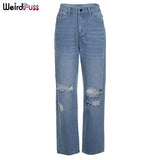 Summer Fashion Hollow Out High Waisted Denim Casual Y2K Pants Loose Hip Hop Pants Zipper Fly Streetwear Sexy