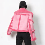 Zingj Integrated Thick Coat Female 2024 New Lapel Solid Color Stitching Lamb Wool Short Jacket