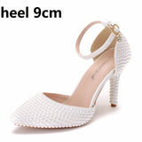 Cm White Pearl Tip-Pointed High-Heeled Sandals Fine Heel Size High Heeled Sandals Female Wedding Shoes