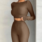 Women Autumn Winter Long Sleeve Crop Tops Long Pants Sportswear Two Piece Set Suit 2020 Female Clothing