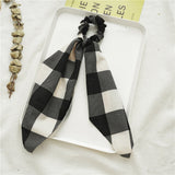 Women Black and White Plaid Hair Scrunchies Elastic Hair Bands Girls Ribbon Hair Ropes Ties Ponytail Holder Hair