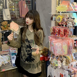 Women Letter Print Halter Top Sweatshirts Korean Y2k Fashion Pullover Long Sleeve Spring Autumn Casual Loose