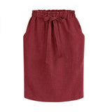 Autumn Elegant Midi Skirts Womens Office Pencil Skirt Cotton Elastic Waist Package Hip Skirt Bow Skirt