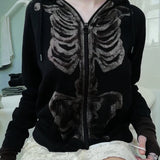 Gothic Butterfly Black Jacket Zip Up Coat Autumn Women Oversized Hoodies Y2K Fairy Grunge Vintage Graphic