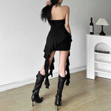 2024 Summer New Women's Fashion Sexy Belt Wrapped Chest Irregular Side