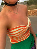 Strapless Knitted Crop Top Women Hollow Out Sleeveless Summer Autumn Backless Y2k Tank Tops 90s Vintage