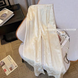 Chinese Style Jacquard Straight Trousers In Autumn High Waist Sagging Wide Leg Trousers Plate Buckle Acetic Acid Satin Casual
