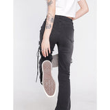 Clothing Flare Jeans Black Lacing High Waist Stretchy Self Cultivation Vintage Casual Baggy Ladies Denim Trouser