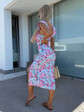 Elegant Design French Flower Sling With Open Fork Mid-Long Ladies Dress In Summer
