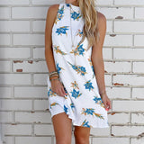 Summer Sexy O Neck Backless Sleeveless Women's Dress 2020 New Fashion Loose Flower Print Ladies Mini Dresses Plus