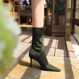 Zingj Stylish Simple Thin Heel High Heel Elastic Lycra Women's Boots Sexy Skinny Nightclub Pointed Ankle