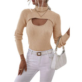 Women's Spring Autumn Outfit Sets Solid Color High Neck Long Sleeve Short Knitwear Ribbed Sling Vest Shirt 2pcs Knitted