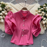 Zingj Minority Design Feel Lotus Leaf-Rimmed Shirt Women's Summer Dress New Fashionable Lapel Cardigan Top