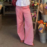 Zingj Wind Stripe Knitting Bump Color Casual Pants Female Low Waist Loose Straight Tube Contracted Base