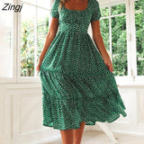 Vintage Vintage Print Puff Sleeve summer Beach sweet dresses Casual Square collar floral maxi long dress 2022