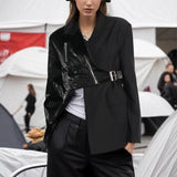 Zingj 2024 New Street Hipster Motorcycle Sense Irregular Suit Jacket Women's Waist Show Thin Suit