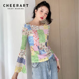 Color Block Boat Neck Long Sleeve Tees Flare Sleeve Top Korean Fashion Kawaii T Shirt Women Designer Aesthetic