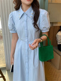 Kitty Elegant Lapel Flowers Women Dress Close Waist Summer Slim Stylish All Match Office Lady High Street Short