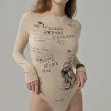 2024 Women's Summer New Round-Neck Long-Sleeved Fashion Print Repair