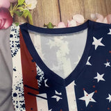 Retro American Flag Rag 3D Printing Ms. High Street Fashion Loose Net Eye Breathable V-Neck Short-Sleeved