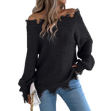 Shooting 2025 Autumn And Winter Pure Color Hollow Long Sleeve Cut Rotten Shoulder Cover Sweater Women's